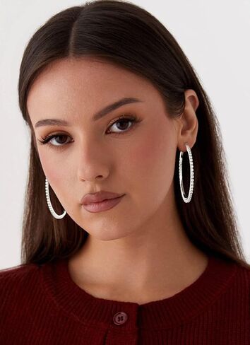 2mm Large Rhinestone Hoop Earrings 925 Sterling Silver Post Big Cubic Zirconia Hoop Earrings for Women 14K Gold Plated Hypoallergenic Lightweight 30mm/40mm/50mm/60mm in Kuwait