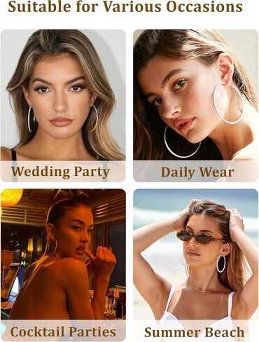 2mm Large Rhinestone Hoop Earrings 925 Sterling Silver Post Big Cubic Zirconia Hoop Earrings for Women 14K Gold Plated Hypoallergenic Lightweight 30mm/40mm/50mm/60mm in Kuwait