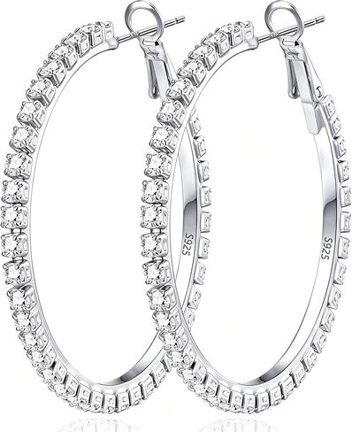 2mm Large Rhinestone Hoop Earrings 925 Sterling Silver Post Big Cubic Zirconia Hoop Earrings for Women 14K Gold Plated Hypoallergenic Lightweight 30mm/40mm/50mm/60mm in Kuwait