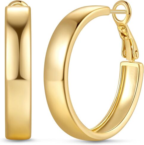 أقراط طارة ذهبية 14K أقراط ذهبية للنساء 14K حلق ذهبي للنساء الأطواق واسعة النطاق الأطواق القرط للمرأة 25/30 مم in Kuwait
