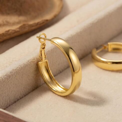 أقراط طارة ذهبية 14K أقراط ذهبية للنساء 14K حلق ذهبي للنساء الأطواق واسعة النطاق الأطواق القرط للمرأة 25/30 مم in Kuwait