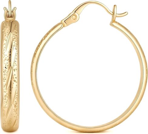 GIORGIA GIBBS Gold Earrings for Women 14K Gold Hoop Earrings for Women Gold Hoop Earring Womens Hoops Detailed Irregular Scratches Hoops Earring for Womens 20/25/30 MM in Saudi Arabia