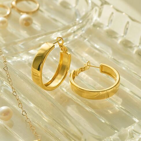 أقراط طارة ذهبية 14K أقراط ذهبية للنساء 14K حلق ذهبي للنساء الأطواق واسعة النطاق الأطواق القرط للمرأة 25/30 مم in Kuwait