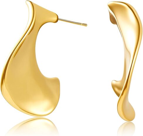 Irregular Half Hoop Earrings for Women, 18K Gold & White Gold Plated S925 Silver Post Hypoallergenic Drop Stud Earrings, Unique Trendy Lightweight Jewelry for Gift in Saudi Arabia