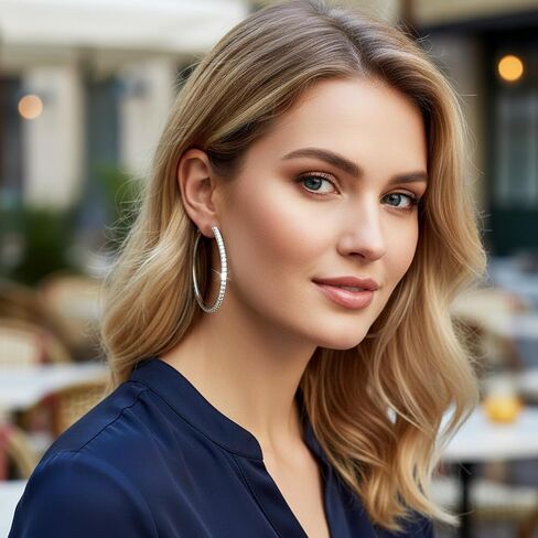 Hoop Earrings for Women 3 Pairs Rhinestone Hoop-Earrings Sparkly Hoop Earrings Lightweight 2/4/6cm Sparkly Crystal Round Hoops for Wedding Party Gift Prom Date Accessories in Saudi Arabia