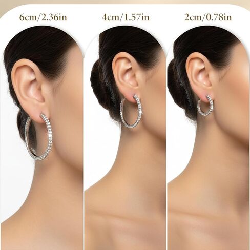 Hoop Earrings for Women 3 Pairs Rhinestone Hoop-Earrings Sparkly Hoop Earrings Lightweight 2/4/6cm Sparkly Crystal Round Hoops for Wedding Party Gift Prom Date Accessories in Saudi Arabia