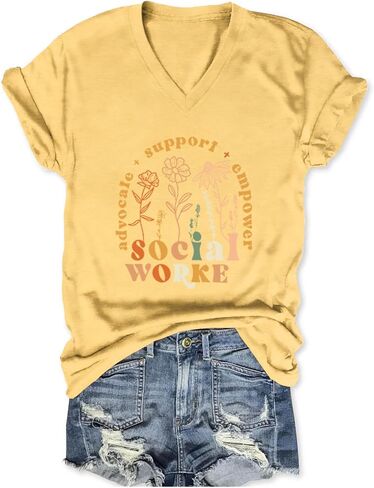 Social Worker Shirts for Women Advocate Support Empower T Shirt Student Life Tops Short Sleeve V Neck Graphic Tees in Kuwait