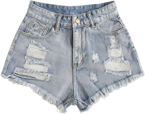 GORGLITTER Women's Denim Jean Shorts Summer Y2k Trendy High Waisted Ripped Distressed Shorts Bottoms with Pockets in Kuwait