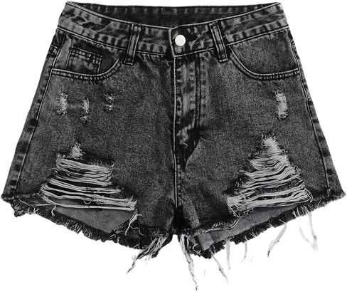 GORGLITTER Women's Denim Jean Shorts Summer Y2k Trendy High Waisted Ripped Distressed Shorts Bottoms with Pockets in Saudi Arabia