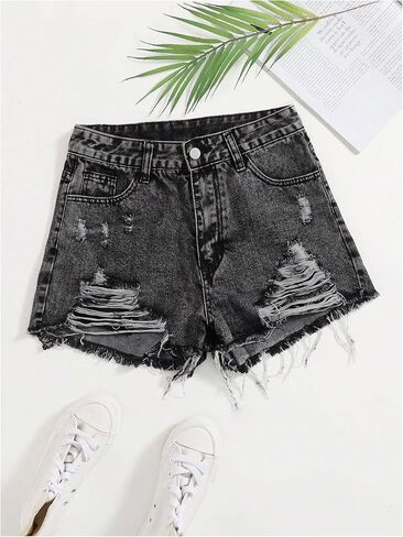 GORGLITTER Women's Denim Jean Shorts Summer Y2k Trendy High Waisted Ripped Distressed Shorts Bottoms with Pockets in Saudi Arabia