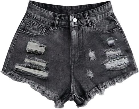 GORGLITTER Women's Denim Jean Shorts Summer Y2k Trendy High Waisted Ripped Distressed Shorts Bottoms with Pockets in Saudi Arabia