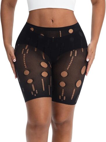 Lunedear Sexy Shorts for Women, Black Fishnet Biker Short Cut Out Summer Mesh Shorts in Saudi Arabia