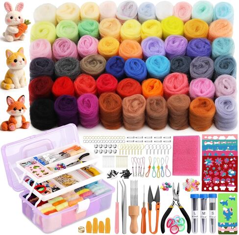 LOKUNN 55 Colors Needle Felting Kit 311 Pcs Felting Wool Kit Wool Roving in Saudi Arabia