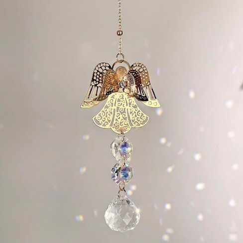 Crystal Suncatcher for Windows - Rainbow Maker Sun Catchers with Prisms Angel Wind Chime Hanging Ornament for Christmas Wedding Garden Home Decor Gift in Kuwait