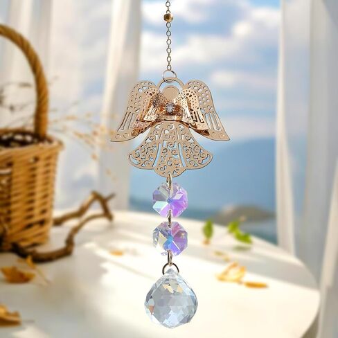 Crystal Suncatcher for Windows - Rainbow Maker Sun Catchers with Prisms Angel Wind Chime Hanging Ornament for Christmas Wedding Garden Home Decor Gift in Kuwait