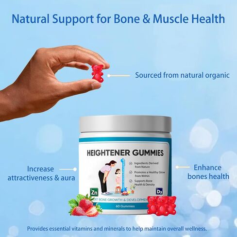 Heightener Gummies, Natural Height Growth Supplement for Teens and Adults, Increase Bone Strength with Calcium & Zinc, Vitamin C, D, L-Arginine, 60 Gummy (1PCS) in Kuwait