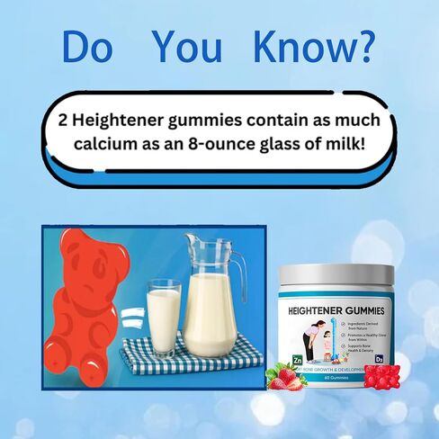 Heightener Gummies, Natural Height Growth Supplement for Teens and Adults, Increase Bone Strength with Calcium & Zinc, Vitamin C, D, L-Arginine, 60 Gummy (1PCS) in Kuwait