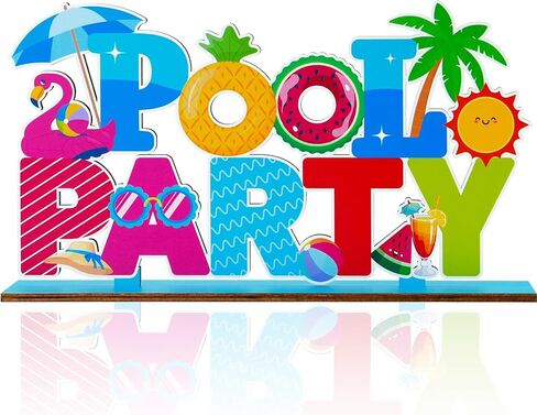 Pool Party Decorations Wood Table Centerpieces 11.81" x 6.37" Summer Pool Party Table Decorations Hawaiian Party Decor Sign for Summer Holiday Party Tabletop Decor in Saudi Arabia