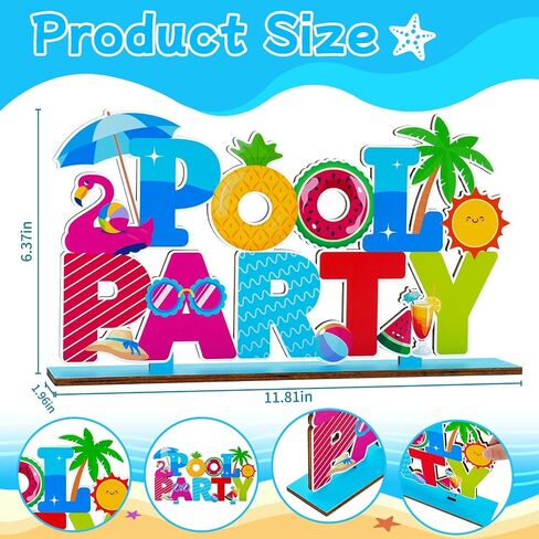 Pool Party Decorations Wood Table Centerpieces 11.81" x 6.37" Summer Pool Party Table Decorations Hawaiian Party Decor Sign for Summer Holiday Party Tabletop Decor in Saudi Arabia