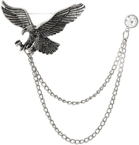 Bold Eagle Wing Chain Brooch Pin For Men Vintage Statement Layered Double Chain Crystal Stud Suit Lapel Jewelry Punk Fashion Gold Silver Colors in Saudi Arabia