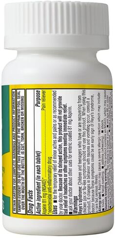 berkley jensen Aspirin 81mg Low Dose (730 Count), Enteric Coated Tablets, NSAID Pain Reliever & Fever Reducer, for Minor Aches, Muscle Pain & Cramps. Safety Coated, Made in USA, 365 Ct. (Pack of 2) in Saudi Arabia