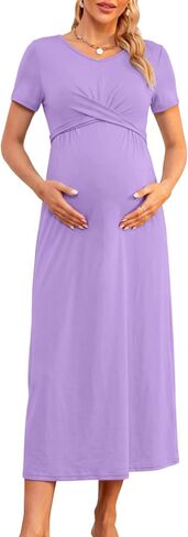 Summer Maternity Dress with Back Tie, V Neck Empire Waist A Line Midi for Baby Shower Photoshoot Casual Wear S-XXL in Saudi Arabia
