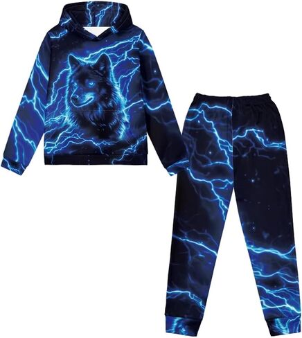 doginthehole Boys Sweatsuits Two Pieces Graphic Hoodies Sweatshirt and Sweatpants Set Fall Outfit Sets for Boy 5-12Y in Kuwait