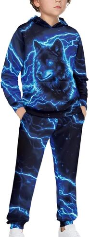 doginthehole Boys Sweatsuits Two Pieces Graphic Hoodies Sweatshirt and Sweatpants Set Fall Outfit Sets for Boy 5-12Y in Kuwait