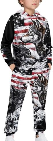 doginthehole Boys Sweatsuits Two Pieces Graphic Hoodies Sweatshirt and Sweatpants Set Fall Outfit Sets for Boy 5-12Y in Kuwait