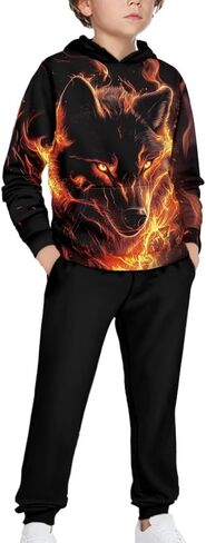 doginthehole Boys Sweatsuits Two Pieces Graphic Hoodies Sweatshirt and Sweatpants Set Fall Outfit Sets for Boy 5-12Y in Kuwait