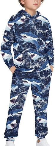doginthehole Boys Sweatsuits Two Pieces Graphic Hoodies Sweatshirt and Sweatpants Set Fall Outfit Sets for Boy 5-12Y in Kuwait