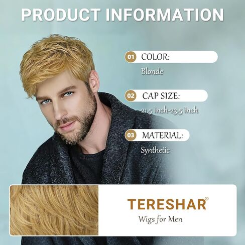 Mens Blonde Wig Short Layered Natural Wavy Heat Resistant Synthetic Male Guy Funny Wigs for Daily Party Costume Cosplay Halloween (Blonde) in Saudi Arabia