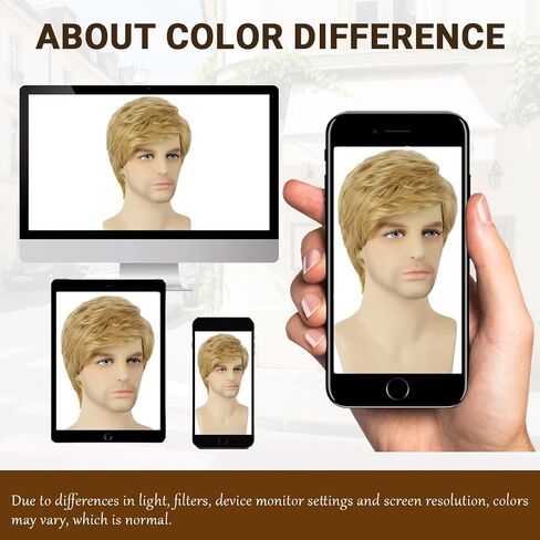 Mens Blonde Wig Short Layered Natural Wavy Heat Resistant Synthetic Male Guy Funny Wigs for Daily Party Costume Cosplay Halloween (Blonde) in Saudi Arabia