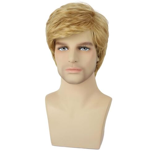 Mens Blonde Wig Short Layered Natural Wavy Heat Resistant Synthetic Male Guy Funny Wigs for Daily Party Costume Cosplay Halloween (Blonde) in Saudi Arabia