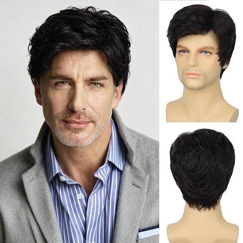 Mens Blonde Wig Short Layered Natural Wavy Heat Resistant Synthetic Male Guy Funny Wigs for Daily Party Costume Cosplay Halloween (Blonde) in Saudi Arabia