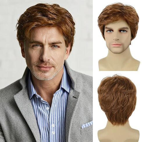 Mens Blonde Wig Short Layered Natural Wavy Heat Resistant Synthetic Male Guy Funny Wigs for Daily Party Costume Cosplay Halloween (Blonde) in Saudi Arabia