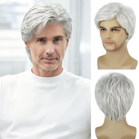 Mens Blonde Wig Short Layered Natural Wavy Heat Resistant Synthetic Male Guy Funny Wigs for Daily Party Costume Cosplay Halloween (Blonde) in Saudi Arabia