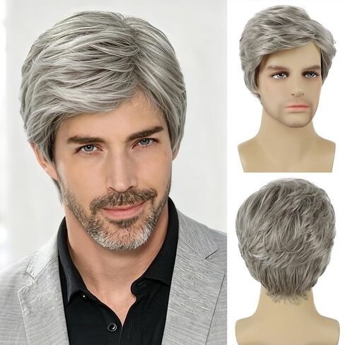 Mens Blonde Wig Short Layered Natural Wavy Heat Resistant Synthetic Male Guy Funny Wigs for Daily Party Costume Cosplay Halloween (Blonde) in Saudi Arabia