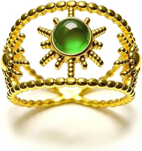 Boho Sun Crystal Ring, 18K Gold Plated Hollow Statement Band, Three Suns Theme, Unique Jewelry Gift for Women in Saudi Arabia