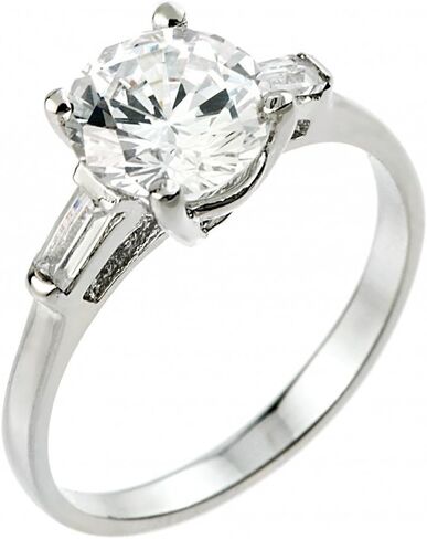 925 Sterling Silver Round and Baguette CZ 3-Stone Engagement Ring in Saudi Arabia