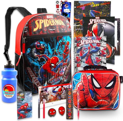 Spiderman Backpack with Lunch Box for Boys Set - Bundle with Spidey Backpack, Lunch, Stickers, More | Spiderman School Supplies for Kids in Saudi Arabia