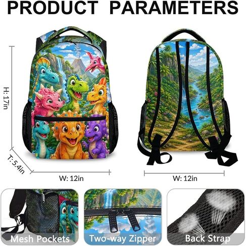 Dinosaur Backpack for Kids Toddlers Bookbag for Boys Girls School Travel Picnic, Cute Fun Schoolbag for Kindergarten Preschool Elementary in Kuwait