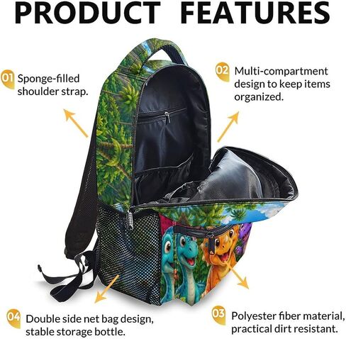 Dinosaur Backpack for Kids Toddlers Bookbag for Boys Girls School Travel Picnic, Cute Fun Schoolbag for Kindergarten Preschool Elementary in Kuwait