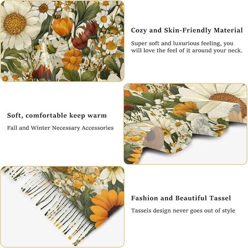 Women Scarf Soft Silky Thin Pashmina Shawl Wrap with Tassels Sunflowers Beautiful Print 86.6×30.71 in in Saudi Arabia