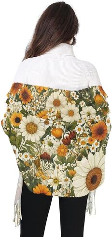 Women Scarf Soft Silky Thin Pashmina Shawl Wrap with Tassels Sunflowers Beautiful Print 86.6×30.71 in in Saudi Arabia