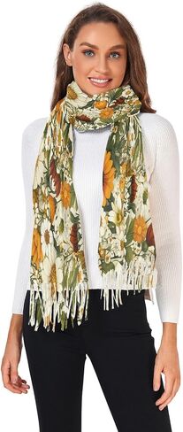 Women Scarf Soft Silky Thin Pashmina Shawl Wrap with Tassels Sunflowers Beautiful Print 86.6×30.71 in in Saudi Arabia