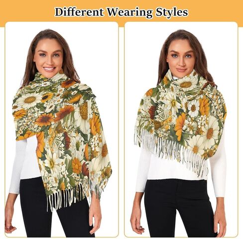 Women Scarf Soft Silky Thin Pashmina Shawl Wrap with Tassels Sunflowers Beautiful Print 86.6×30.71 in in Saudi Arabia
