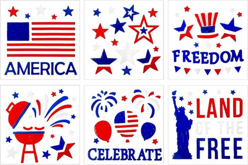 6 Sheets 4th of July Window Clings Decorations, Patriotic American Flag Gel Stickers for Glass Windows Independence Day, Memorial Day, Veteran's Day,USA Holiday Red White Blue Decor in Saudi Arabia