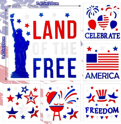 6 Sheets 4th of July Window Clings Decorations, Patriotic American Flag Gel Stickers for Glass Windows Independence Day, Memorial Day, Veteran's Day,USA Holiday Red White Blue Decor in Saudi Arabia
