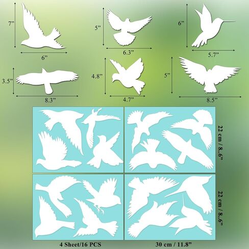 16 Pieces Bird Window Clings, Window Alert Decals for Birds Strikes, Protect and Save Birds Strikes, UV Reflective Anti-Collision Bird Stickers, Glass Door Protect and Save Strike in Saudi Arabia